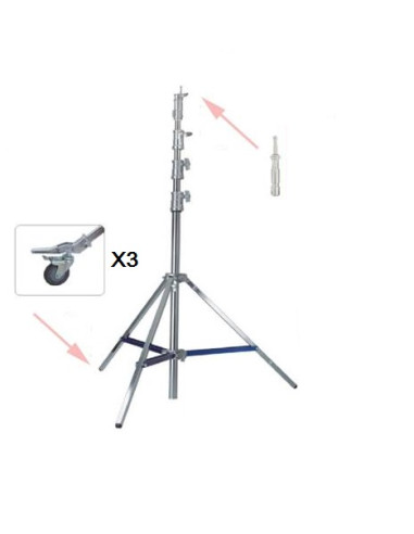ASAKY STUDIO LS-8019 STATIVO CON RUOTE 468CM CARICO 40KG 4 SEZIONI CON SPIGOT 29MM E SPIGOT CLASSICO