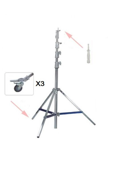 ASAKY STUDIO LS-8019 STATIVO CON RUOTE 468CM CARICO 40KG 4 SEZIONI CON SPIGOT 29MM E SPIGOT CLASSICO