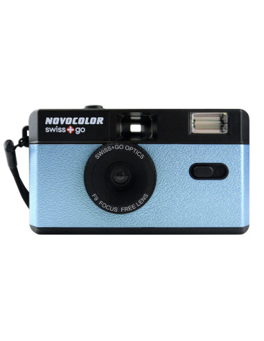SWISS-GO PHOTO CAMERA NOVOCOLOR 35MM ANALOGICA AZZURRA CON BORSA