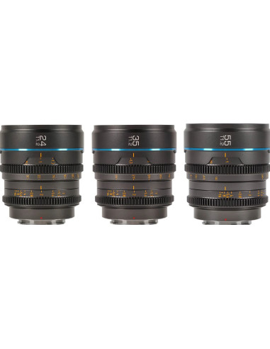 SIRUI NIGHTWALKER SERIES 24 35/55MM T1.2 S35 MF CINE LENS BUNDLE E-MOUNT GUN METAL GRAY