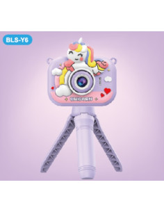 ASAKY KIDS PHOTO CAMERA DIGITAL BUBBLE MICRO SD 2"IPS HD SCREEN PURPLE + COVER UNICORN +TRIPOD