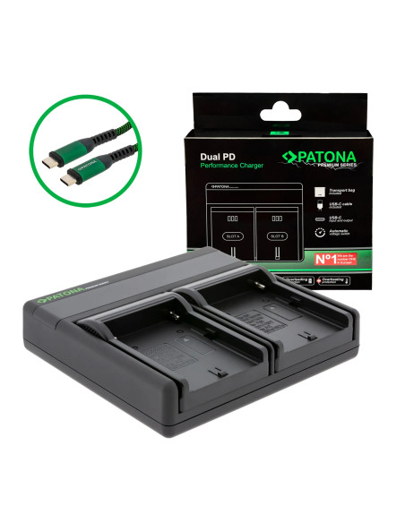 PREMIUM DUAL PD PERFORMANCE CHARGER FOR SONY NP-FM50 INCL. USB-C INPUT/OUTPUT
