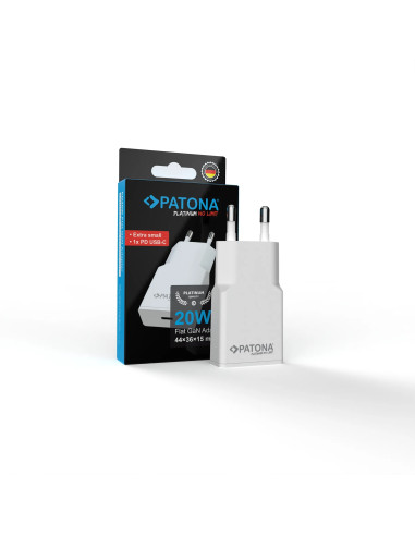 PLATINUM GAN PD20W FLAT ADAPTER WHITE 1X USB-C PD3.0 QC3.0
