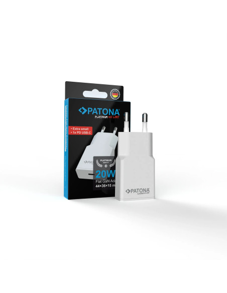 PLATINUM GAN PD20W FLAT ADAPTER WHITE 1X USB-C PD3.0 QC3.0