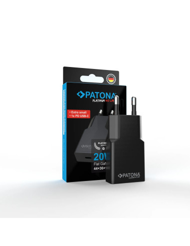 PLATINUM GAN PD20W FLAT ADAPTER BLACK 1X USB-C PD3.0 QC3.0