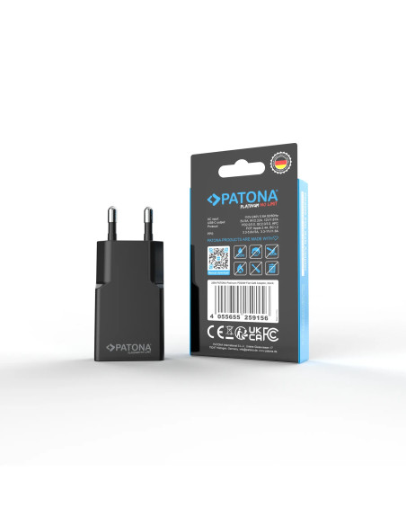 PLATINUM GAN PD20W FLAT ADAPTER BLACK 1X USB-C PD3.0 QC3.0