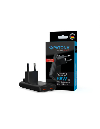 PLATINUM GAN PD65W FLAT ADAPTER BLACK 2X USB-C PD3.0 QC3.0