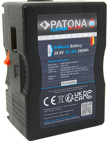 Batteria Platinum B-Mount con USB-C Input e Output 2xD-Tap 16V