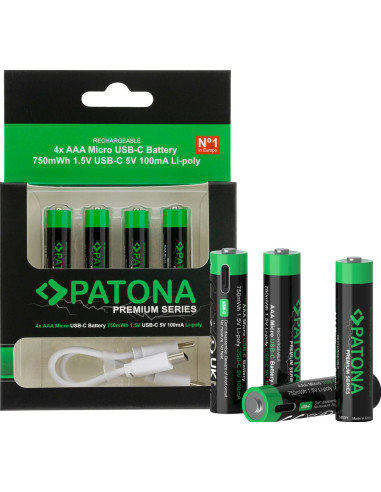 Premium 4X AAA Batterie Ricaricabili al Litio con porta USB-C 500mAh 1.5V con cavo incluso