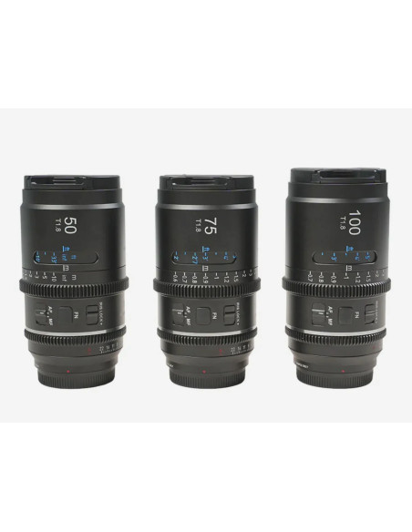 SIRUI ASTRA KIT 50MM + 75MM + 100MM T1.8 PANASONIC L-MOUNT BLUE FLARE 1.33X FULL FRAME AUTO FOCUS ANAMORPHIC CINE LENS