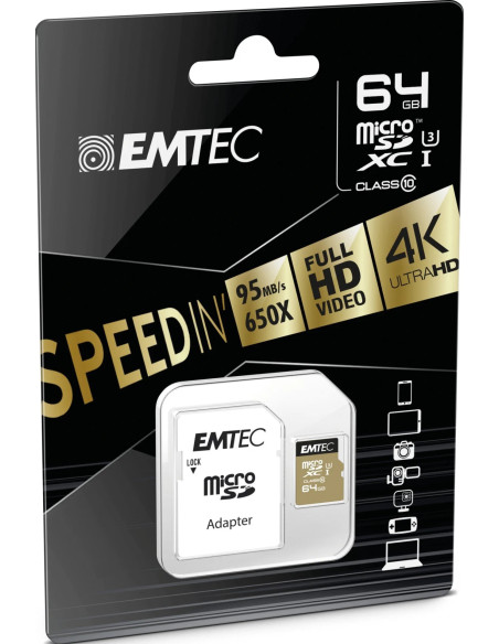 64GB Micro SDHC Classe 10 Speedin U3 + adattatore