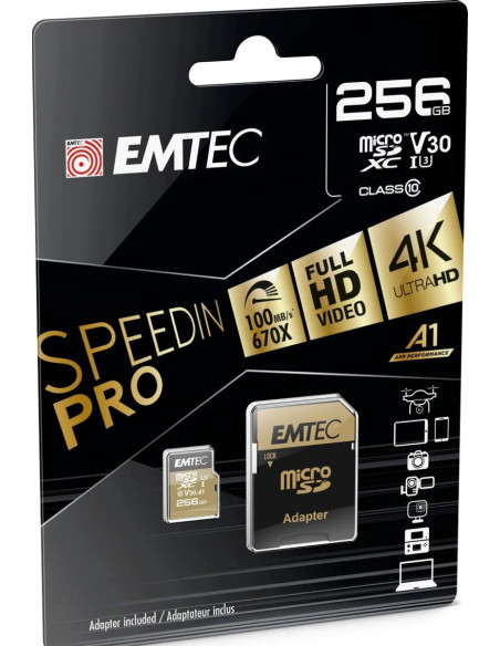 MicroSD 256GB UHS-I U3 V30 A1 SpeedIN PRO Classe 10