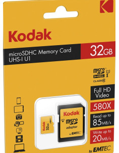 32GB MicroSDHC 85/MBs Classe 10 U1 580X con adattatore