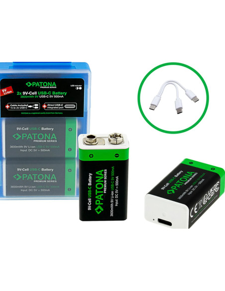 2x Batterie 9V Premium USB-C 3600mWh 1,5V