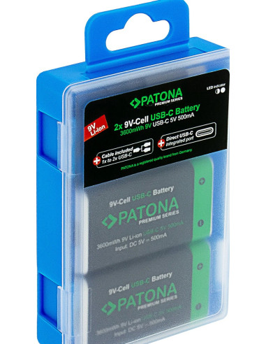2x Batterie 9V Premium USB-C 3600mWh 1,5V
