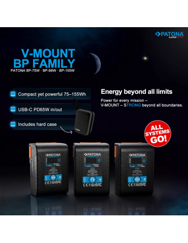 Platinum V-Mount Batteria BP-99W PD65 99Wh USB-C USB-A 2xD-Tap DC-out inclusa Custodia rigida