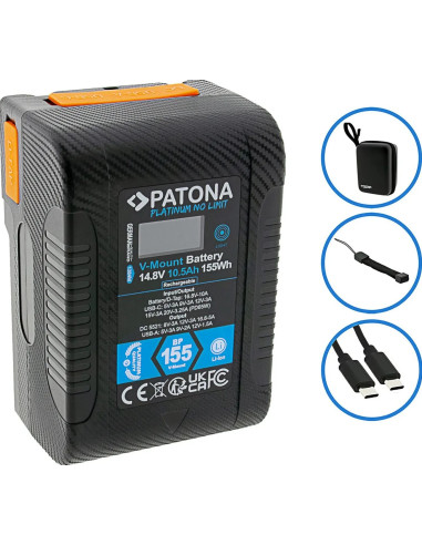 Platinum V-Mount Batteria BP-155W PD65 155Wh USB-C USB-A 2xD-Tap DC-out inclusa Custodia rigida