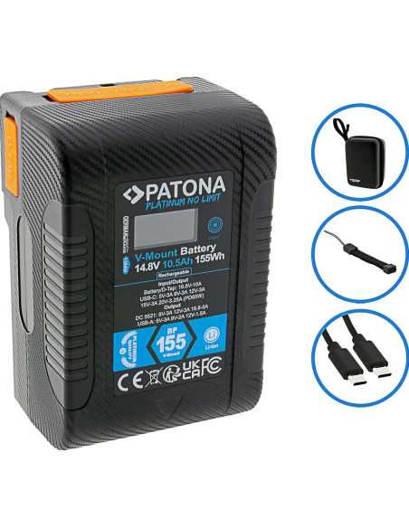 Platinum V-Mount Batteria BP-155W PD65 155Wh USB-C USB-A 2xD-Tap DC-out inclusa Custodia rigida