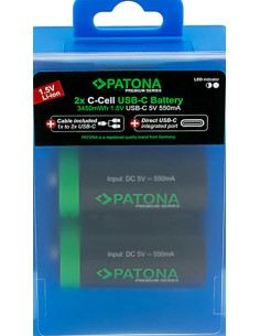 PREMIUM USB-C 2X LR14 BABY C BATTERIES LITHIUM 3450MWH 1.5V RECHARGEABLE WITH 1 TO 2 USB-C CH