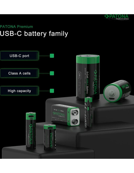 PREMIUM USB-C 2X LR20 MONO D BATTERIES LITHIUM 6000MWH 1.5V RECHARGEABLE WITH 1 TO 2 USB-C CH