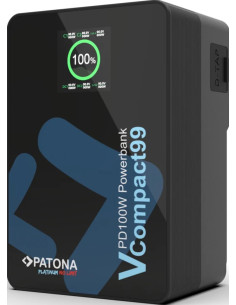Platinum V-Mount VCompact99 99Wh 14.8V PD100W 2xUSB-C USB-A DC D-Tap inclusa custodia rigida