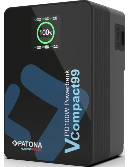 Platinum V-Mount VCompact99 99Wh 14.8V PD100W 2xUSB-C USB-A DC D-Tap inclusa custodia rigida