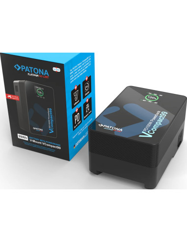 Platinum V-Mount VCompact99 99Wh 14.8V PD100W 2xUSB-C USB-A DC D-Tap inclusa custodia rigida
