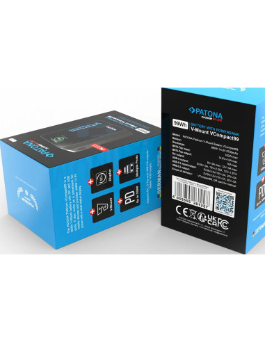 Platinum V-Mount VCompact99 99Wh 14.8V PD100W 2xUSB-C USB-A DC D-Tap inclusa custodia rigida