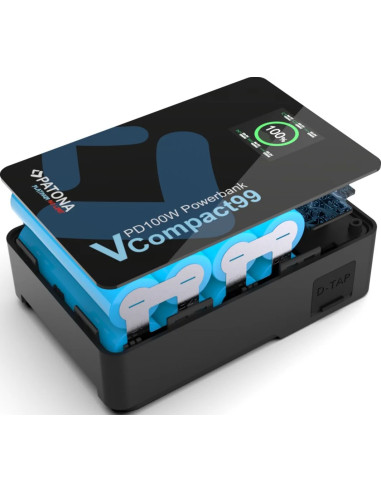 Platinum V-Mount VCompact99 99Wh 14.8V PD100W 2xUSB-C USB-A DC D-Tap inclusa custodia rigida