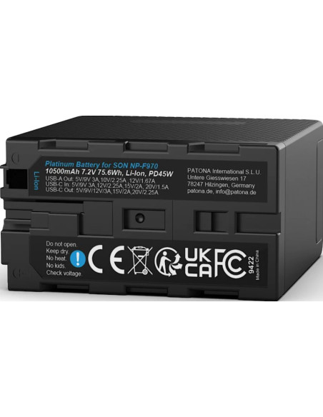 Platinum per Sony NP-F970 10500mAh PD45W 1xUSB-C 1xUSB-A inclusa custodia