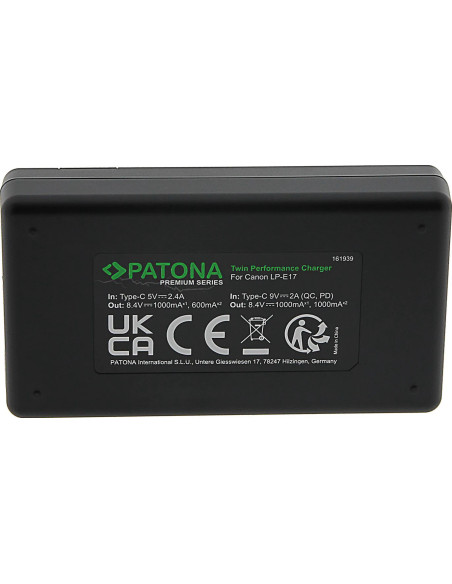 Caricabatteria Premium Twin Performance PD per Canon LP-E17