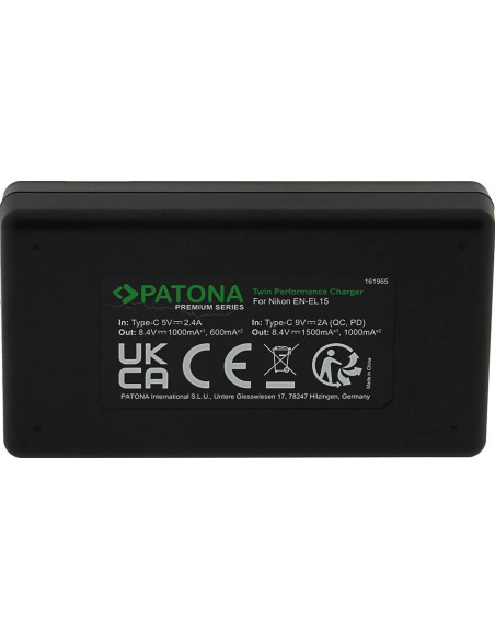 Caricabatteria Premium Twin Performance PD per Nikon EN-EL15