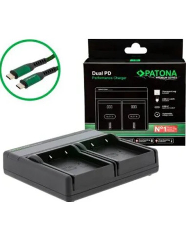 Premium Dual PD Carica Batterie per Olympus BLX-1 Incl. USB-C Input/Output