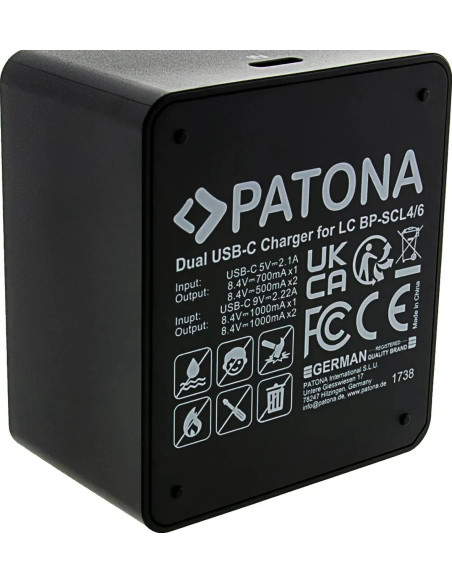 Doppio caricabatteria per Leica Q3 Q4 BP-SCL4 AND BP-SCL6 incluso cavo USB-C
