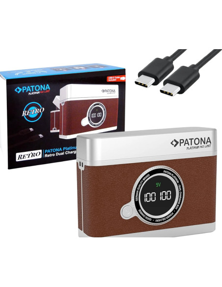 Doppio Caricabatteria rapido con display LED Platinum Retro per Fujifilm NP-W235 con cavo USB-C