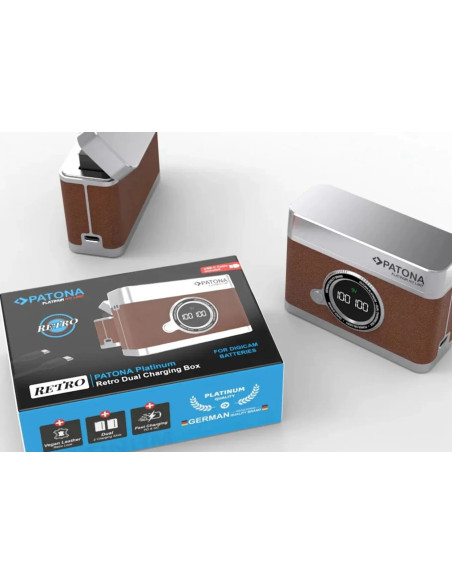 Doppio Caricabatteria rapido con display LED Platinum Retro per Fujifilm NP-W235 con cavo USB-C