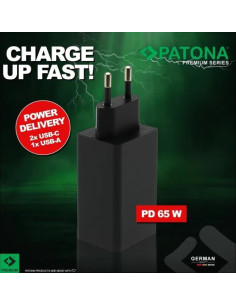 Alimentatore Premium GaN PD65W nero 2xUSB-C 1xUSB-A PD3.0 QC3.0 Nero