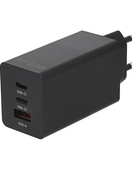 Alimentatore Premium GaN PD65W nero 2xUSB-C 1xUSB-A PD3.0 QC3.0 Nero