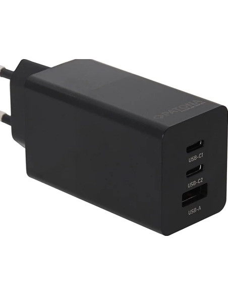 Alimentatore Premium GaN PD65W nero 2xUSB-C 1xUSB-A PD3.0 QC3.0 Nero