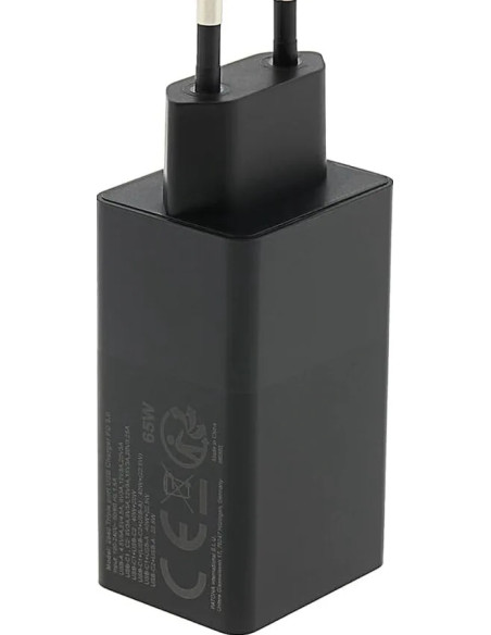 Alimentatore Premium GaN PD65W nero 2xUSB-C 1xUSB-A PD3.0 QC3.0 Nero