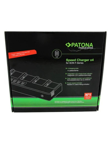 Patona Premium Caricabatterie Veloce 4 Slot per Batterie Serie Sony F
