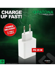 PATONA PREMIUM PD36W ADAPTER 5V/3A 9V/2A 12V/1.5A 1XUSB-C 1XUSB-A PD3.0 QC3.0 BIANCO