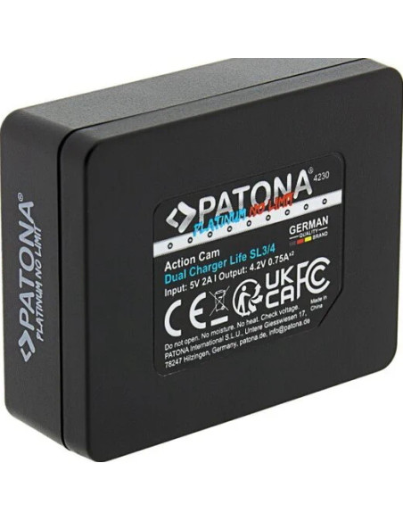 PATONA PLATINUM DUAL CHARGER PER BATTEIRA PATONA ACTION CAM SL3 E SL4