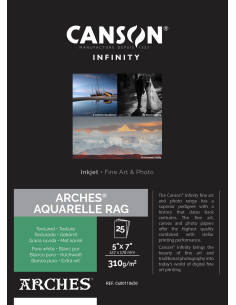 CANSON INFINITY ARCHES AQUARELLE RAG (PURE WHITE) 5R 13X18CM 25F 310GR