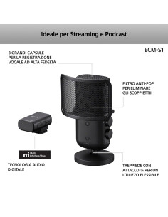 SONY ECM-S1 MICROFONO WIRELESS BLUETHOOT FOR LIVE STREAMING AND PODCAST
