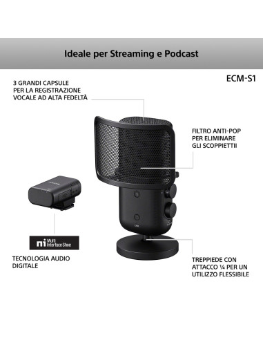 SONY ECM-S1 MICROFONO WIRELESS BLUETHOOT FOR LIVE STREAMING AND PODCAST