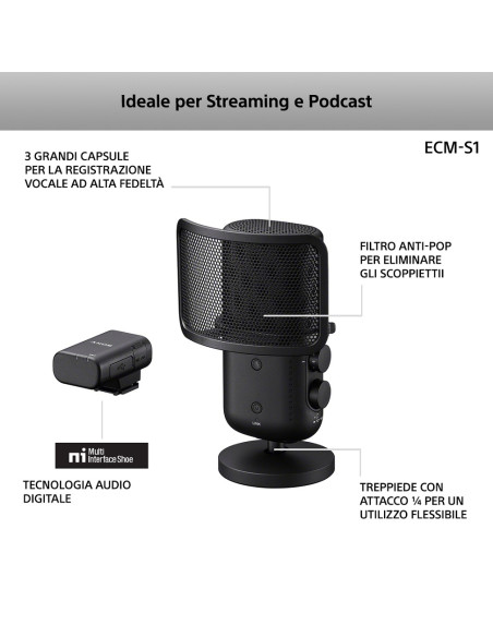 SONY ECM-S1 MICROFONO WIRELESS BLUETHOOT FOR LIVE STREAMING AND PODCAST