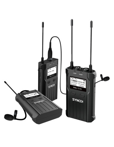 SYNCO T3 SISTEMA WIRELESS UHF 180MT PROFESSIONALE OMNIDIREZIONALE A LAVALIER BATT. INTEGRATA - 2 TRASMETTITORI + 1 RICEVITORE