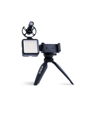 SYNCO M1S VLOGGER KIT 2 COMPOSTO DA SHOTGUN M1S + SMARTPHONE/TABLET CLAMP + TABLE TRIPOD + LED W49 5W 5000K