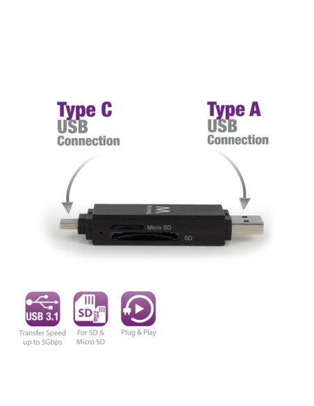 EWENT EW1075 LETTORE CARD READER USB 3.1 GEN1 COMPATTO CON CONNETTORE TYPE C/A